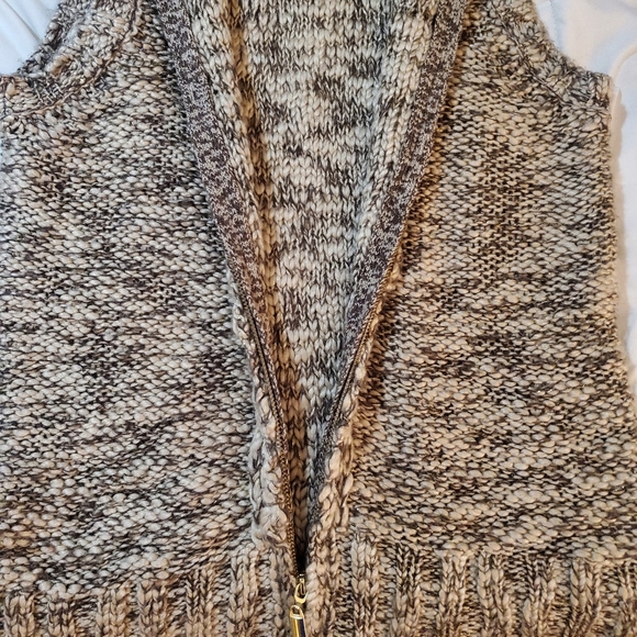 Charter Club Brown Tweed Metallic Faux Fur Collar Wool Blend Zipper Boho Vest - Picture 12 of 13